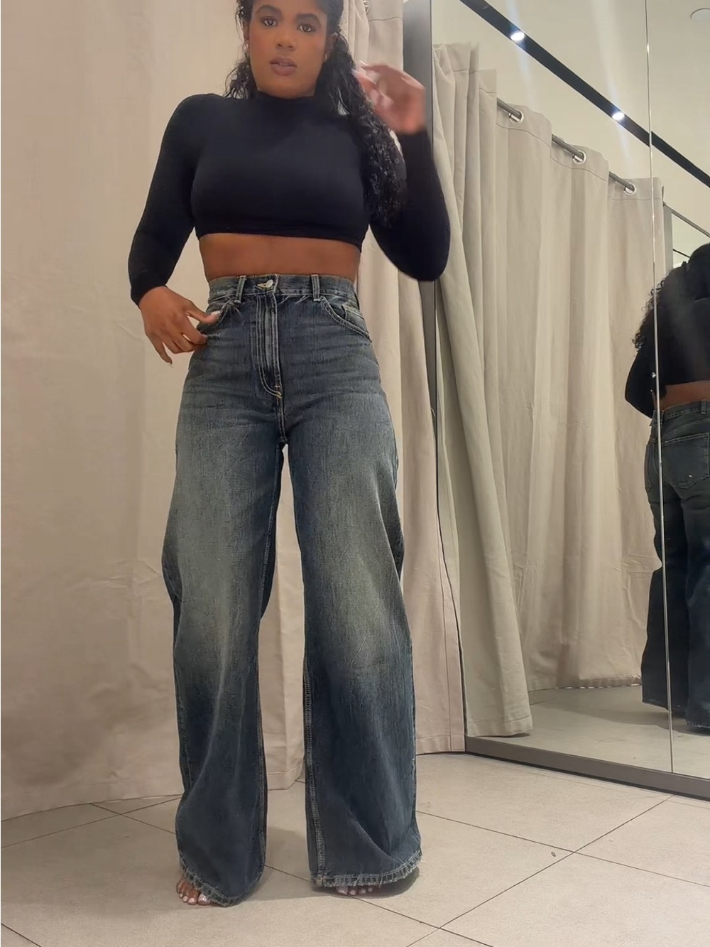 Zara High-Rise Wide-Leg Jeans in Faded Blue